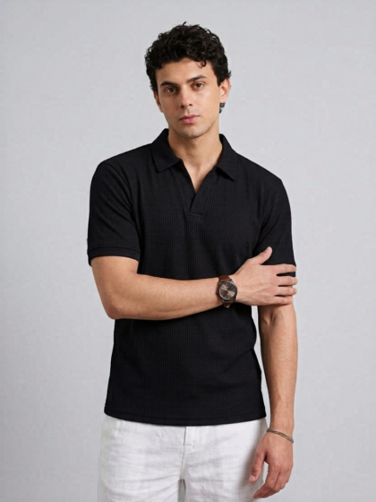 Black Linen Polo Shirt